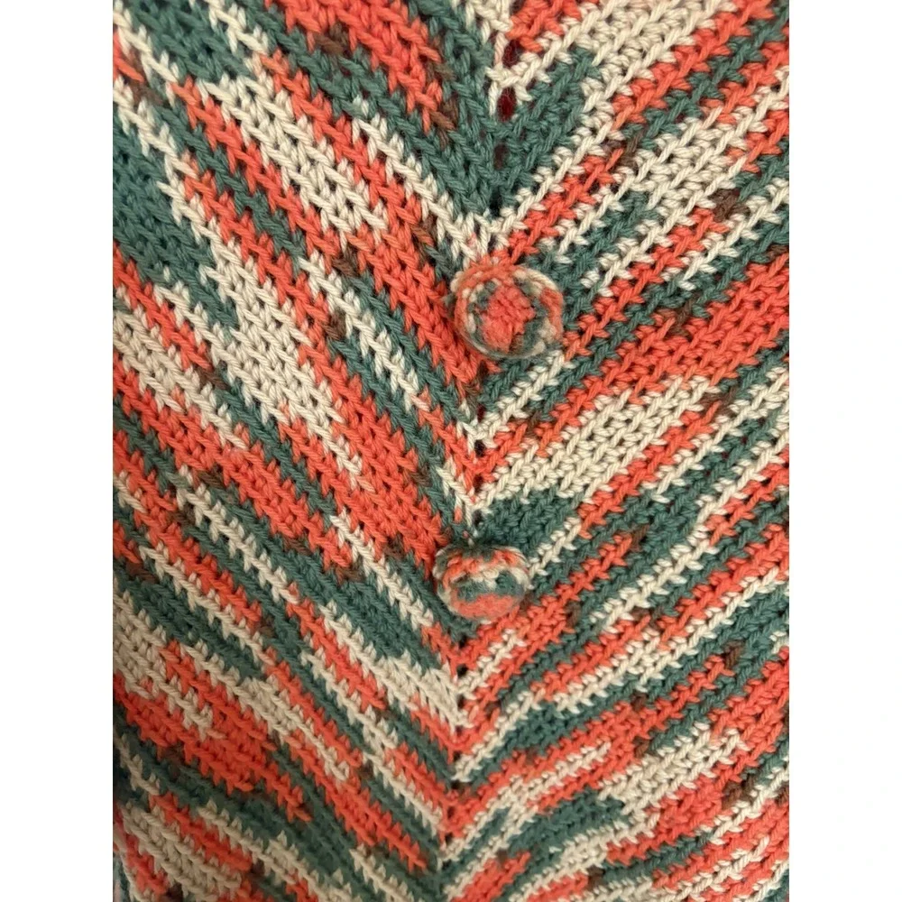 Vintage Crochet Granny Poncho Multicolor Fringe Boho Handmade Cape Wrap rainbow